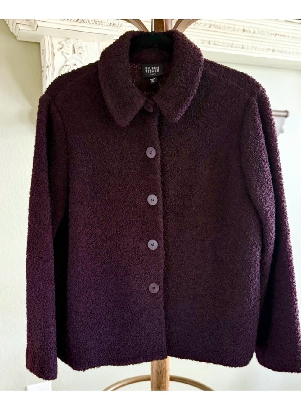 EILEEN FISHER Wool Blend Boucle Eggplant Purple Sweater / Jacket | Size M Petite